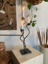 Load image into Gallery viewer, Vintage Mid Century Stainless Steel

Candelabra Candle Holder Signed Haghiri
