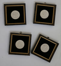 Load image into Gallery viewer, Set of four framed plaques molded after Neoclassical Danish sculptor Bertel Thorvaldsen’s “Four Seasons” entitled Childhood - Spring, Youth - Summer, Manhood - Autumn, and Old Age - Winter
